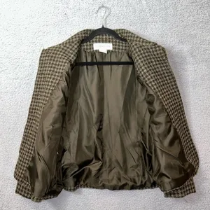 Jones New York Blazer Womens 12 Green Wool Silk‎ Blend Plaid Jacket Career Work thumbnail 3