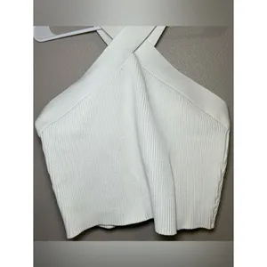 Quince White Cropped Halter Ribbed Knit Sleeveless Tank Top Women’s Size Large thumbnail 4