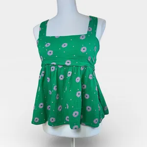 Entro Green Floral Babydoll Top with Bow Tie Spring Open Back Detail MEDIUM thumbnail 3