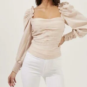 NWOT the Label Ruched Smock-Back Long Sleeve Blouse in Blush. Size Small thumbnail 1