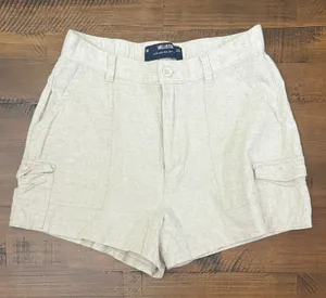 Hollister Ultra High Rise Soft Shorts Beige Linen‎ Cargo Women's Size Medium thumbnail 1