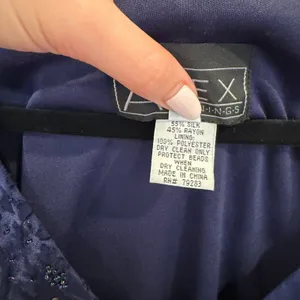 Vintage Alex Evenings Navy Silk Beaded Floral Handkerchief Maxi Dress thumbnail 9