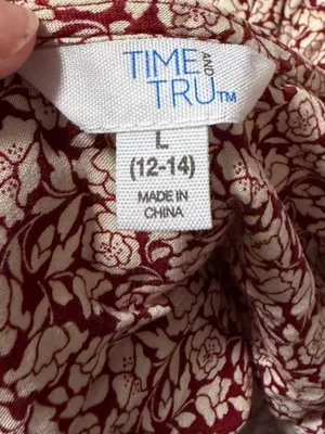 Time and Tru Burgundy Floral Midi Dress with Cream Print thumbnail 3