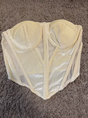 Strapless Velvet Corset Top in Crème Colorway thumbnail 2