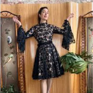 Vintage 1950s Floral Black Lace Wedding Dress Handmade thumbnail 4