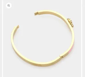 Quatrefoil Pointed Stainless Steel Hinged Bracelet-Gold/White thumbnail 2