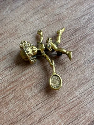 Tortolani Vintage Gold Tennis Brooch Pin thumbnail 9