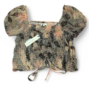 Olive & Oak Olivaceous Y2K Smocked & Tiered Stretch Crop Top with Tie‎ thumbnail 1