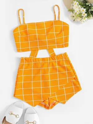yellowish orange and white two piece set Size L thumbnail 1