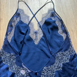 Y2K Victorias Secret Blue Lace Lingerie Mini Slip Sz Medium thumbnail 5