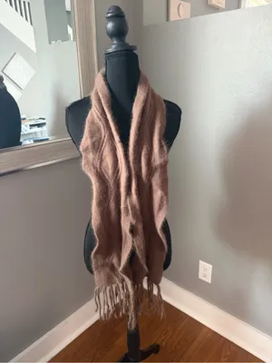 Women’s Rabbit Hair Blend Soft Cozy Brown Neck Scarf Fringe thumbnail 2