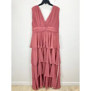 Lulus Amazing Evening Dark Rose Pink Tiered Maxi Dress Chiffon Formal 1X NWT thumbnail 7