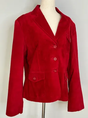 Preston & York Vintage Cherry Red Suede Leather Blazer size Large thumbnail 4