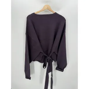 Zara Sweater Women Medium Plum Purple Tie Wrap Belted Chunky Thick Crewneck‎ thumbnail 2