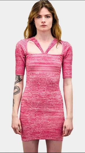 Ganni Pink Strappy Knit Mini Dress sz S thumbnail 1