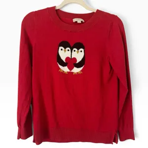 LOFT Red Penguin Love Sweater Women’s Size Medium thumbnail 1