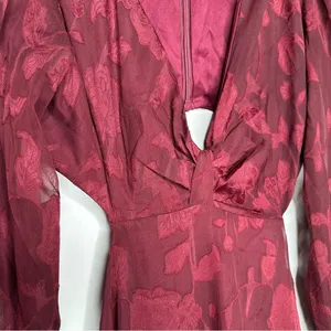 Lulus Desired Aesthetic Wine Red Floral Burnout Long Sleeve Midi Dress Size L thumbnail 14