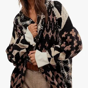 Multicolor geometric street style cardigan sweater Multiple thumbnail 4