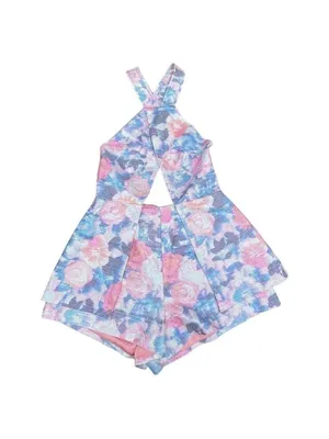 NASTY Gal floral shiny jacquard cut out halter romper shorts Sz S thumbnail 3
