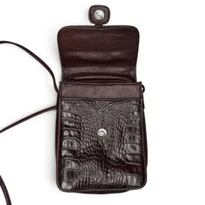 Brighton Oxblood Leather Vtg Croc Embossed Crossbody Bag Silver Buckle & Charm thumbnail 10