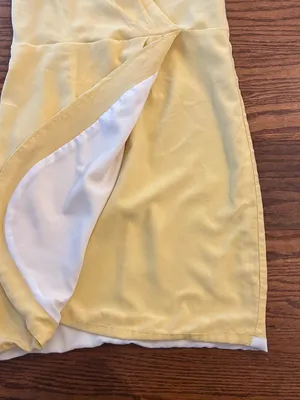 Lavender Brown Silk Wrap Mini Dress Size Small Butter Yellow Cocktail Wedding thumbnail 6
