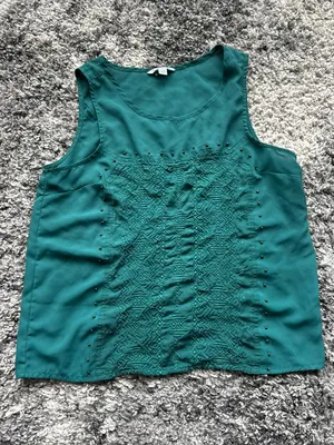 American Eagle Green Embroidered Boho Beaded Tank Top thumbnail 3
