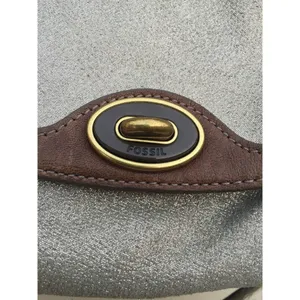 FOSSIL maddox Small Silver Leather Crossbody Chain Handle Purse‎ Bag thumbnail 3