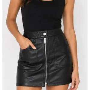 Love Tree black zip front faux leather mini skirt small thumbnail 1