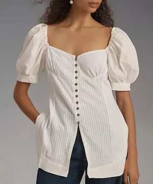 Anthropologie Anthro Maeve Puff Sleeve Sweetheart Top thumbnail 1