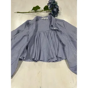 English Factory‎ Striped Blouse Ruffle Back Long Sleeve Shirt Size M thumbnail 3