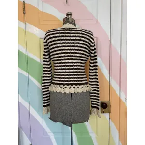 Bohme NWT Striped Crochet Trim Sweater Womens Medium Brown Cream thumbnail 8