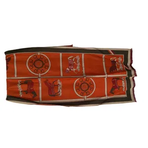 Equestrian Horse‎ Bit Print Oversized Scarf Wrap Orange Green Fringed Shawl thumbnail 2
