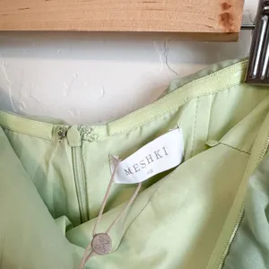 Meshki | NWT Alexa Ruffle Chiffon Strapless Maxi Dress in Pastel Lime | XS thumbnail 8