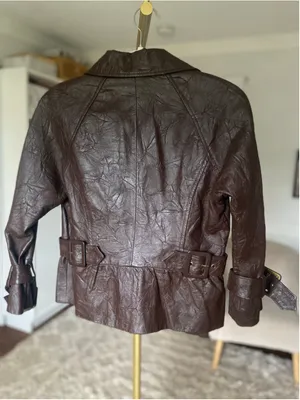 Vintage Leather Double Breasted Jacket Belted Coat Quiet Luxury Parisian 90s 80s thumbnail 3
