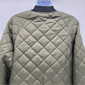 Zeagoo Women’s Green Khaki Quilted Bomber Jacket Black Bibbed neck Trim/Cuffs-L thumbnail 8
