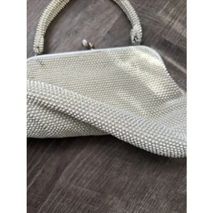 60s Beaded White Handbag Handle Evening Bag Purse USA Two Sided thumbnail 15
