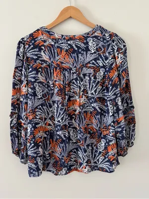 Anthropologie Maeve Cathy Pleated Blouse Boho Peasant Botanical Floral V-neck M thumbnail 6