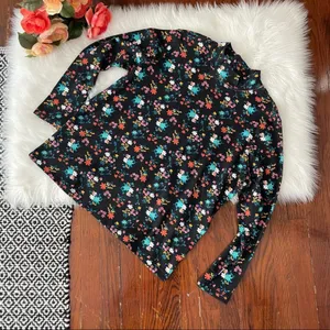 Black Floral Top PInk Orange Teal Mock neck Knit Blouse NWOT size large thumbnail 4