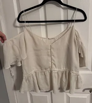 Off-Shoulder Cream Ruffle Women's Top thumbnail 1