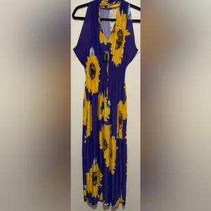 Sunflower Purple Maxi Dress Boho Floral Summer Maxi NWT Flowing Sundress Size L thumbnail 3
