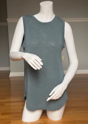 Athleta Women’s M Teal Gray Sleeveless Tunic Top Modal Blend Side Slits thumbnail 1