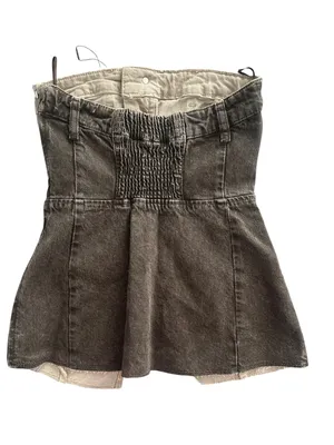 Zara Small Washed Black Denim Strapless Corset Bustier Tube Top Front Slit S thumbnail 3