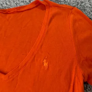 Polo Ralph Lauren Women Orange V-Neck Long Sleeve T-Shirt Cotton Pony Logo thumbnail 3
