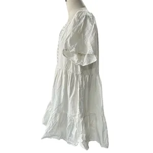 Madewell Women's Medium White Linen Blend Mini Dress Flutter Sleeve Tiered thumbnail 3