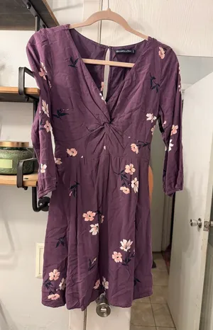 Abercrombie & Fitch Plum Floral Twist-Detail Long Sleeve Dress thumbnail 1