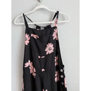 Wildfox Swim Daisy Overall Jumpsuit Black Pink Floral Wide Leg Sample Coverup S thumbnail 6