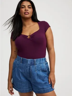 Torrid 1X 14-16 Foxy Sweetheart O-Ring Ruched Top Winter Bloom Purple NWT thumbnail 3