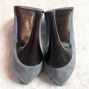 Sergio Rossi Pointed Toe Heals Blue Suede & Embossed Brown Leather Size 37 US 7 thumbnail 11