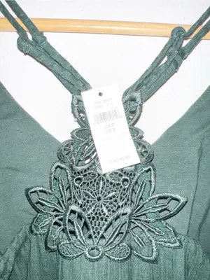Aerie Dark Green Ribbed Lace-Back Floral Cami Crop Top thumbnail 7
