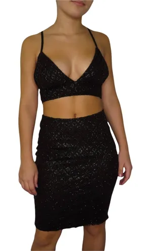 UO Babyboo Black Sparkly Sexy Two Piece Set Tank & Mini Skirt Small thumbnail 1